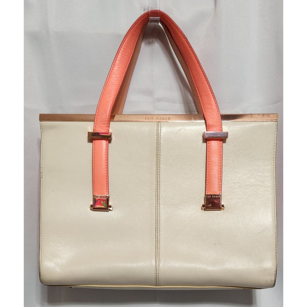 Ted Baker London Cream/Pink Leather Tote Bag Rose Gold Hardware
